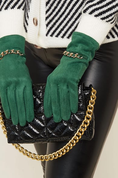 Handschuhe mit Goldfarbe- und Zirkondetails Camel Polyester One size h5 Bild2